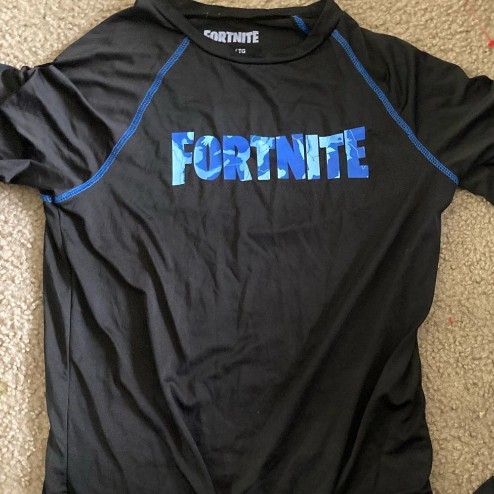 Boys Blue and Black Fortnite Swim Shirt Rash Guard